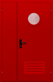 Фото двери «Полуторная с круглым стеклом и решеткой (красная)» в Дзержинскому